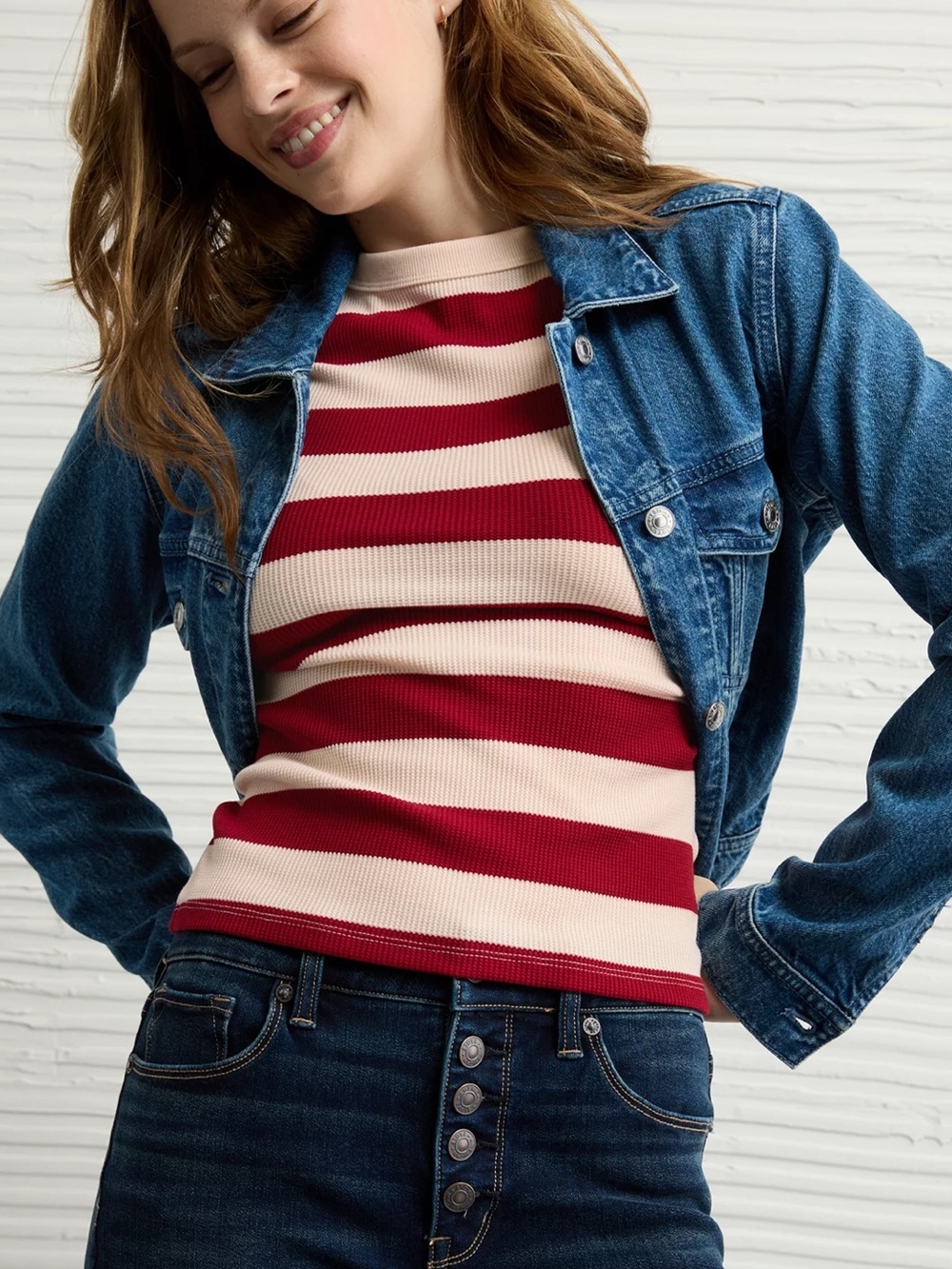 American Eagle Waffle Stripe Short Sleeve Tee